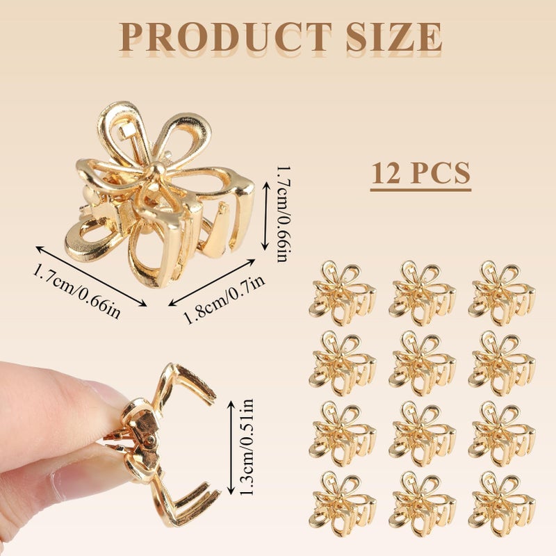 Aesnoun 12 Pack Small Gold Flower Hair Clips for Women Girls, Tiny Metal Claw Clips with Sparkling Floral Design, Nonslip Bangs Accessories, Cute Floral Hair Decorations, Mini Christmas Set - Image 2