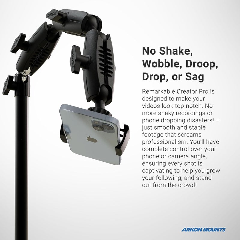 Arkon Pro Phone Stand for Live Streaming, Crafting, and Tutorial Videos - Black - Image 3