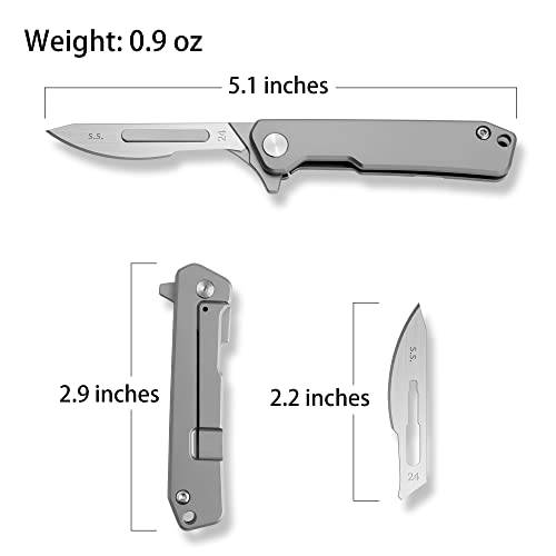 OLITANS T034 Folding scalpel knife, 2.9'' Titanium alloy handle, with 10pcs #24 Stainless Steel Blade, Outdoor EDC for Unpacking - Image 3