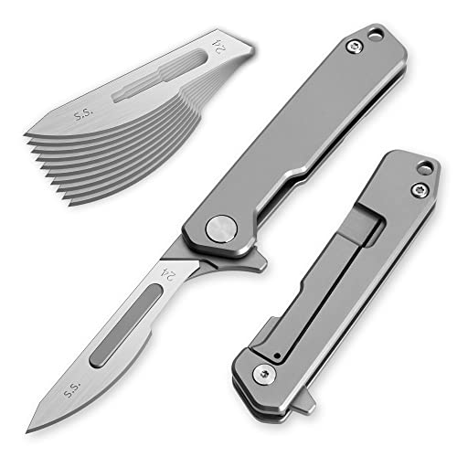 OLITANS T034 Folding scalpel knife, 2.9'' Titanium alloy handle, with 10pcs #24 Stainless Steel Blade, Outdoor EDC for Unpacking - Image 1