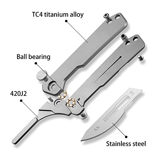 OLITANS T034 Folding scalpel knife, 2.9'' Titanium alloy handle, with 10pcs #24 Stainless Steel Blade, Outdoor EDC for Unpacking - Image 2