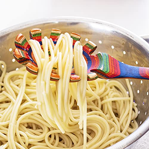 Totally Bamboo Baltique Marrakesh Collection Wooden Spaghetti Spoon – 12.5" Pasta Server with Teeth, Colorful Birch Wood Utensil for Portioning, Stirring & Serving Noodles - Image 3
