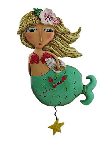Zeckos Allen Designs Shelley Mermaid Starfish Pendulum Wall Clock - Image 1