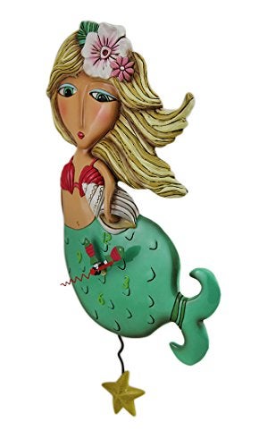 Zeckos Allen Designs Shelley Mermaid Starfish Pendulum Wall Clock - Image 2
