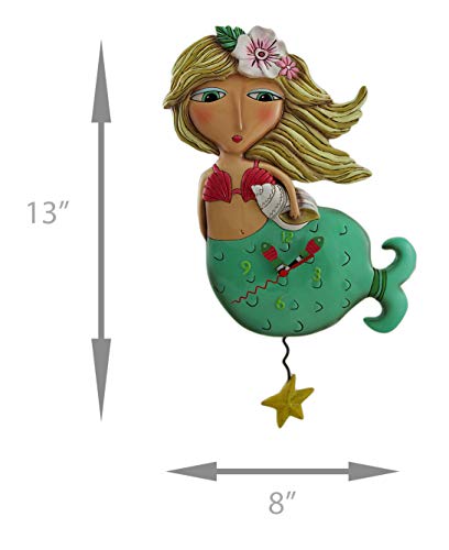 Zeckos Allen Designs Shelley Mermaid Starfish Pendulum Wall Clock - Image 4