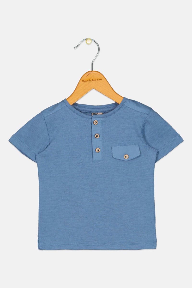 First Wave Toddlers Boy Short Sleeve Plain Top, Blue - Image 1