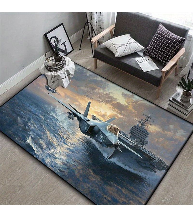 سجادة قنبلة F35 من القطيفة الكريستالية المقاومة للانزلاق، قابلة للغسل في الغسالة، مقاس 59 × 79 بوصة، لغرفة المكتب أو غرفة المعيشة - Image 1