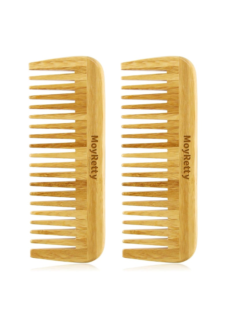 MoyRetty - MoyRetty 2 Pieces Bamboo Hair Comb Wide Tooth Brush Handmade of Natural Bamboo Wood AntiStatic For Detangling and Styling Wet or Dry Curly Thick Wavy or Straight Hair For Men or Women - Image 1