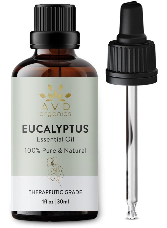 AVD Organics Eucalyptus Essential Oil 30Ml 100% Pure And Natural Premium Therapeutic Grade Essential Oil For Aromatherapy Bath Steamroom Hair, Essential Oil For Diffuser 1 Fl. Oz  - Image 1