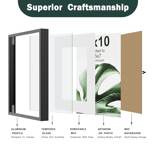 FrameWorks 12”x18” with 11”x17” Mat – Silver Deluxe Modern Aluminum Picture Frame with Tempered Glass and Removable Mat - Image 4