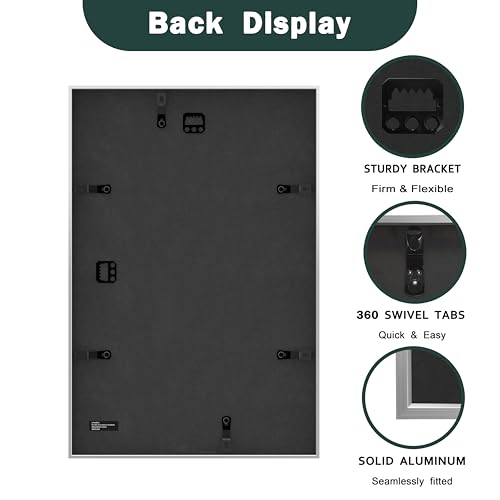 FrameWorks 12”x18” with 11”x17” Mat – Silver Deluxe Modern Aluminum Picture Frame with Tempered Glass and Removable Mat - Image 3