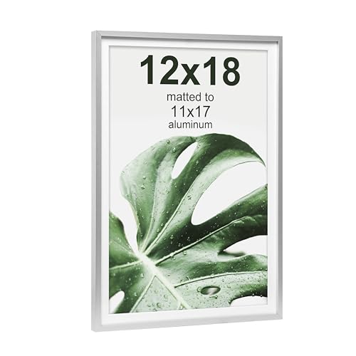FrameWorks 12”x18” with 11”x17” Mat – Silver Deluxe Modern Aluminum Picture Frame with Tempered Glass and Removable Mat - Image 2