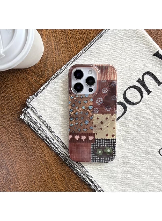 Temu Retro brown phone case with zebra print, checkered pattern, love pattern, leopard pattern, flowers, stars, thousand birds pattern, and patchwork pattern with an icy texture, suitable for iPhone 13 Pro Max - Image 2