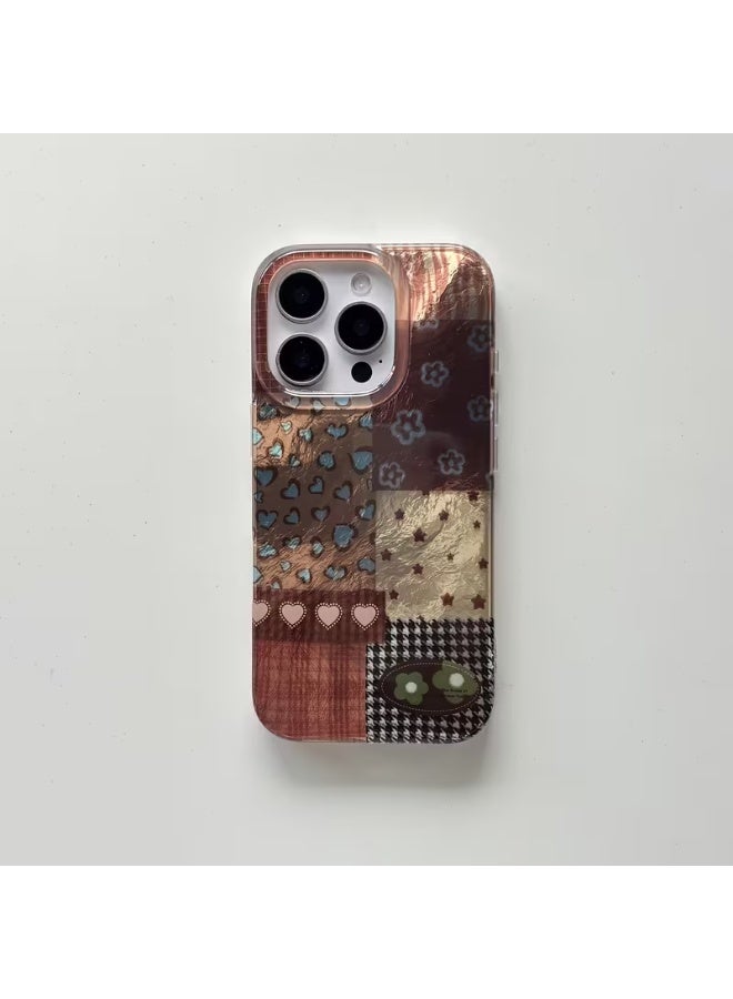 Temu Retro brown phone case with zebra print, checkered pattern, love pattern, leopard pattern, flowers, stars, thousand birds pattern, and patchwork pattern with an icy texture, suitable for iPhone 13 Pro Max - Image 1