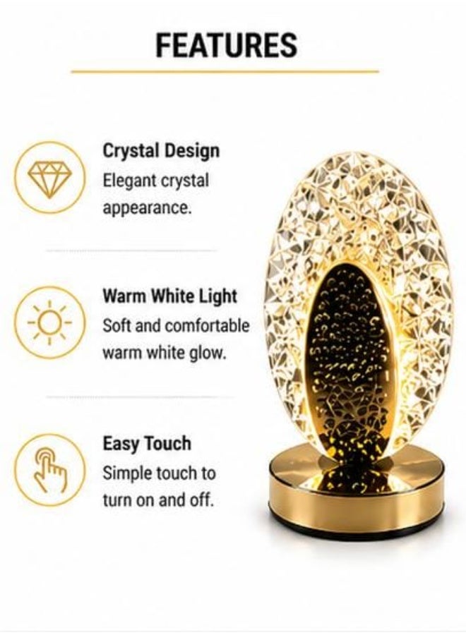 مصباح طاولة كريستال يعمل باللمس USB | إضاءة LED دافئة ديكورية للمكتب وغرفة النوم والصالون - Image 2