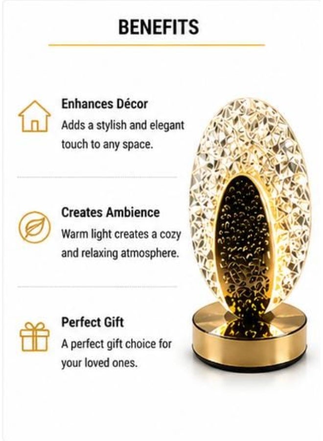مصباح طاولة كريستال يعمل باللمس USB | إضاءة LED دافئة ديكورية للمكتب وغرفة النوم والصالون - Image 4