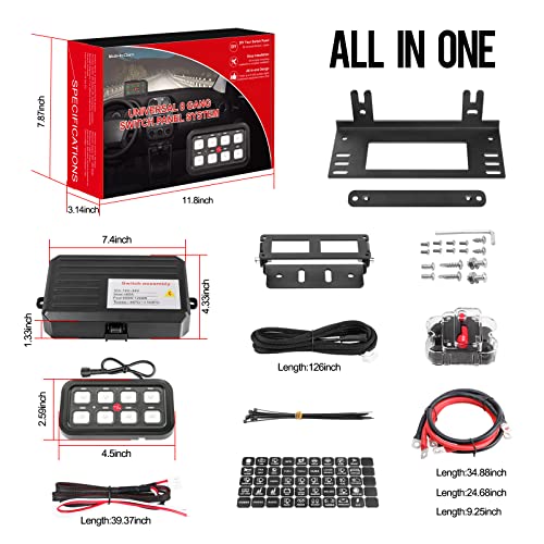 Niking Auto 8 Gang Switch Panel, Niking Auto On-Off LED Car Switch Panel Circuit Control Relay System Box Universal Slim Touch Panel Waterproof for Truck Boat ATV UTV SUV Caravan Marine Can-Am - Image 5