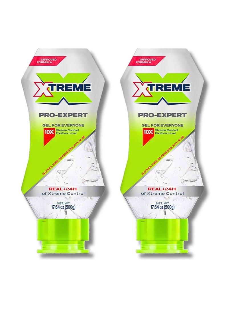 XTREME Xtreme Hair Gel Squeeze 2 Bottle Bundle Pro-Expert Clear Styling, Alcohol-Free 24-Hours Control With Aloe Vera, 17.64 oz (Pack of 2) in Bag  - Image 1