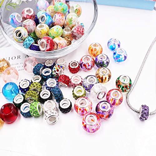 AIPRIDY 100 PCS Assorted European Beads with Copper Core Big Hole Glass Spacer No Copper Core Lampwork Colorful Beads Rhinestone Craft Beads for DIY Charm Bracelet Jewelry Making (Magnetic White Water Mark) - Image 4