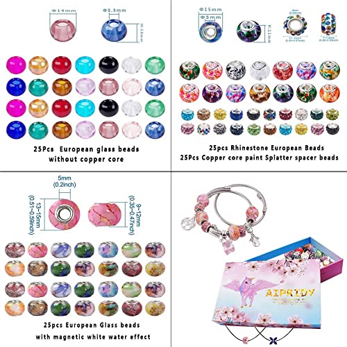 AIPRIDY 100 PCS Assorted European Beads with Copper Core Big Hole Glass Spacer No Copper Core Lampwork Colorful Beads Rhinestone Craft Beads for DIY Charm Bracelet Jewelry Making (Magnetic White Water Mark) - Image 5