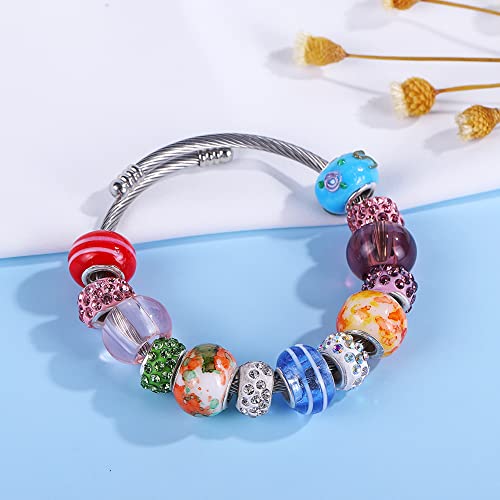 AIPRIDY 100 PCS Assorted European Beads with Copper Core Big Hole Glass Spacer No Copper Core Lampwork Colorful Beads Rhinestone Craft Beads for DIY Charm Bracelet Jewelry Making (Magnetic White Water Mark) - Image 2