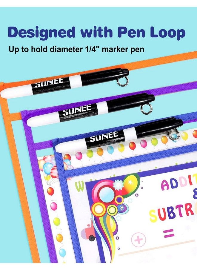 SUNEE 6 Packs Oversized Reusable Dry Erase Pocket Sleeves With Binder Ring 6 Assorted Colors 10X14 Ticket Holders Clear Plastic Sheet Protectors Teacher School Classroom Supplies  - Image 5