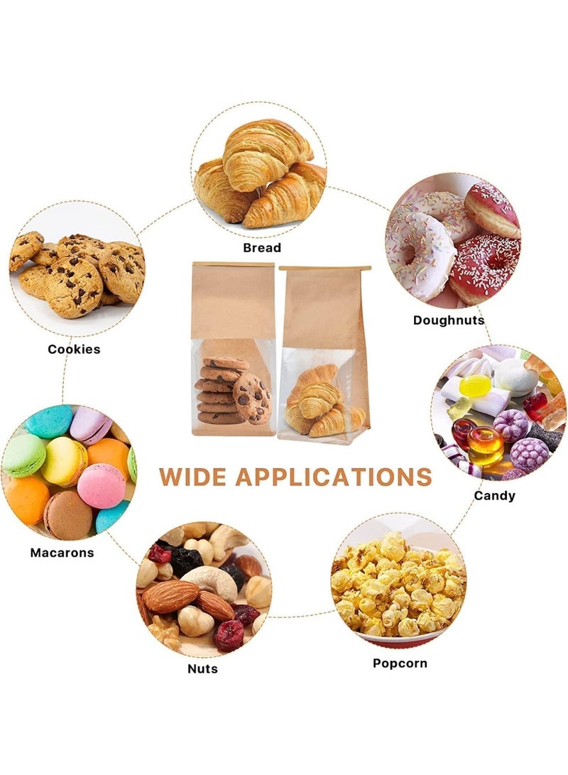 50pcs Bakery Bags With Window - 5.1x3.9x11 Inches Tin Tie Tab Lock Kraft Paper for Cookie Packaging, Bread (Brown, 50 Count) - Image 2