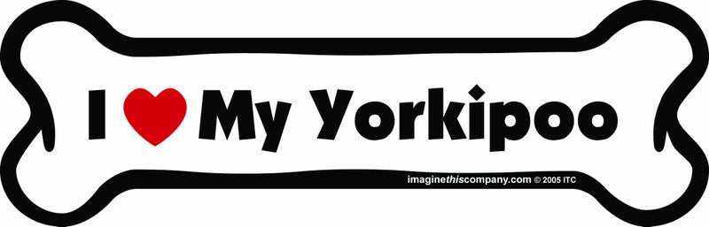 Imagine This Company I Love My Breed Bone Shaped Pet Magnet; Removable Magnets for Cars, Fridges, Lockers & More, Stylish Pet Inspired Car Accessories, 2 x 7 inches, 1 Item, White/Black, Yorkiepoo