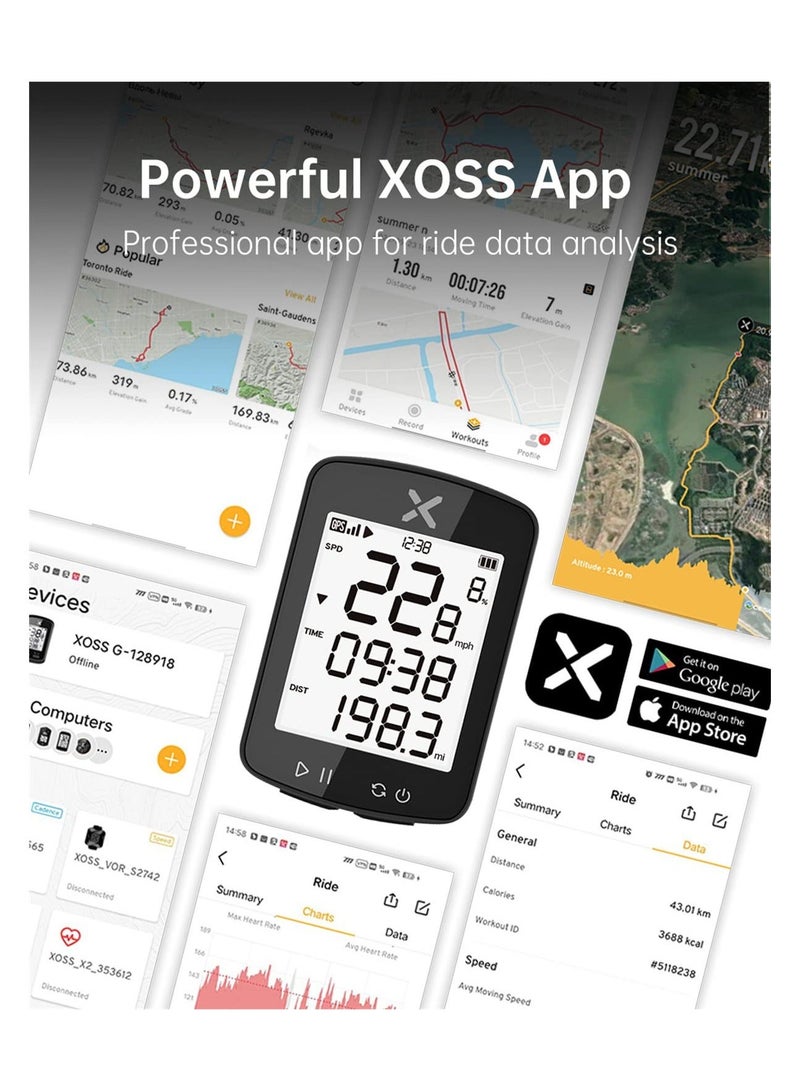 Generic GPS Bike Computer with Wireless Bluetooths (XOSS APP Support), Cycling IPX7 Waterproof Rechargeable Bicycle Speedometer and Odometer 28 hrs Battery Life Fits All - Image 2