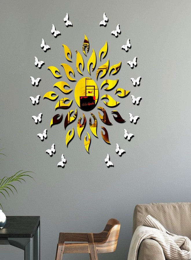 Bikri Kendra - Sun Golden 20 Butterfly Silver Acrylic Animals Wall Refrigerator Sticker, Gold - Image 3