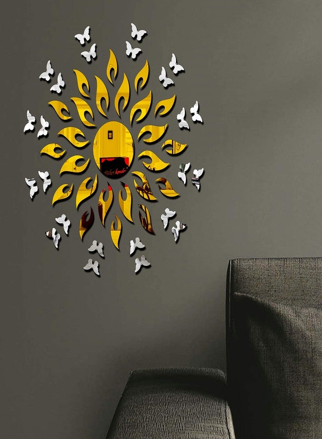 Bikri Kendra - Sun Golden 20 Butterfly Silver Acrylic Animals Wall Refrigerator Sticker, Gold - Image 5