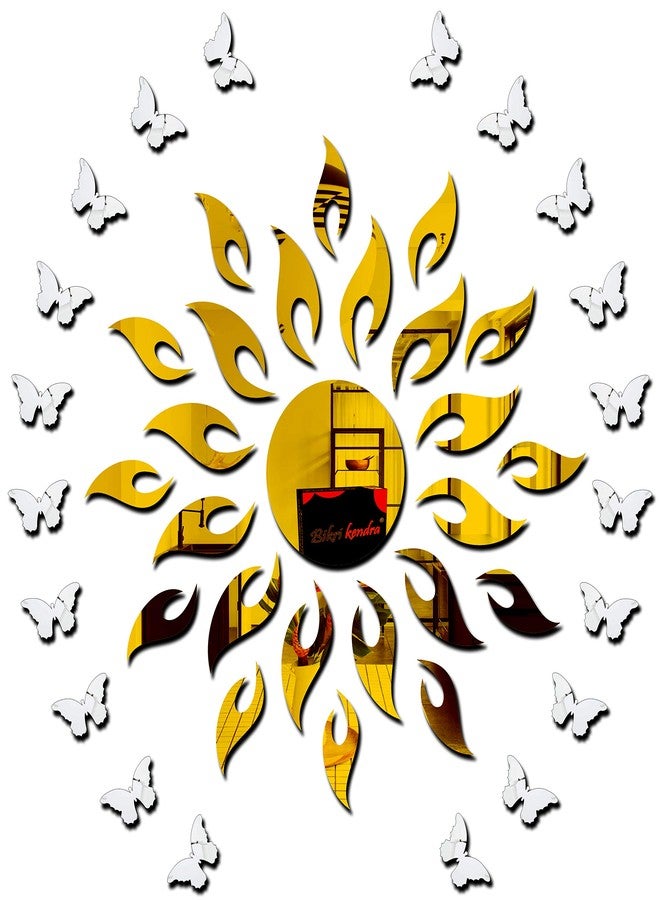 Bikri Kendra - Sun Golden 20 Butterfly Silver Acrylic Animals Wall Refrigerator Sticker, Gold - Image 1