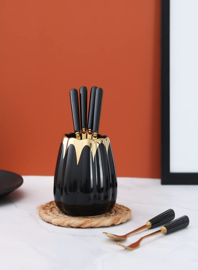 The Procure Store طقم شوكة وملعقة فواكه فاخر، أسود - Image 2