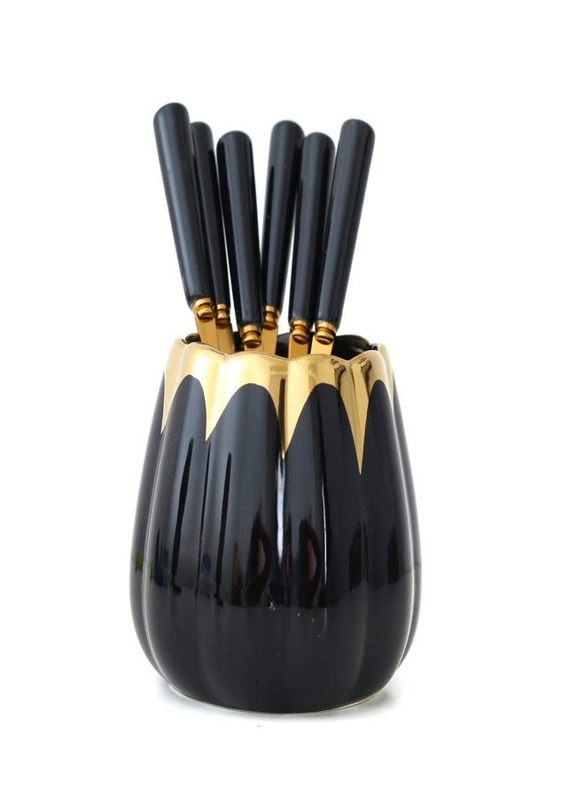 The Procure Store طقم شوكة وملعقة فواكه فاخر، أسود - Image 1