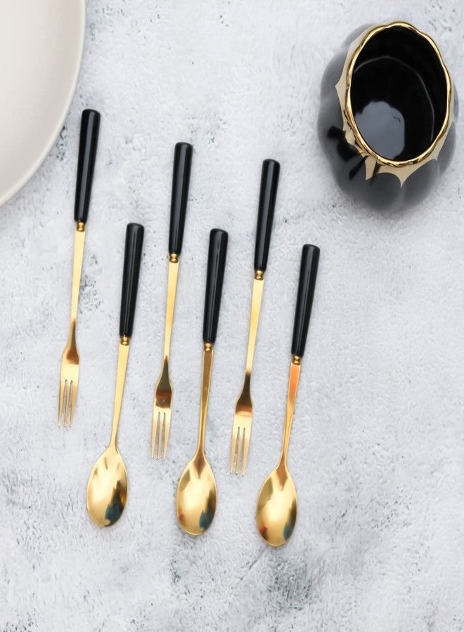 The Procure Store طقم شوكة وملعقة فواكه فاخر، أسود - Image 3