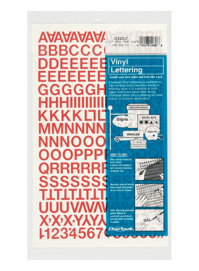 Chartpak Self-Adhesive Vinyl Capital Letters and Numbers, 1/2 Inches High, Red, 201 per Pack (01012) - Image 1