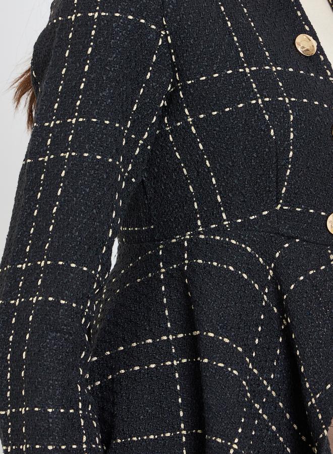 تايك تو جاكيت تويد أسود بأزرار - Image 3