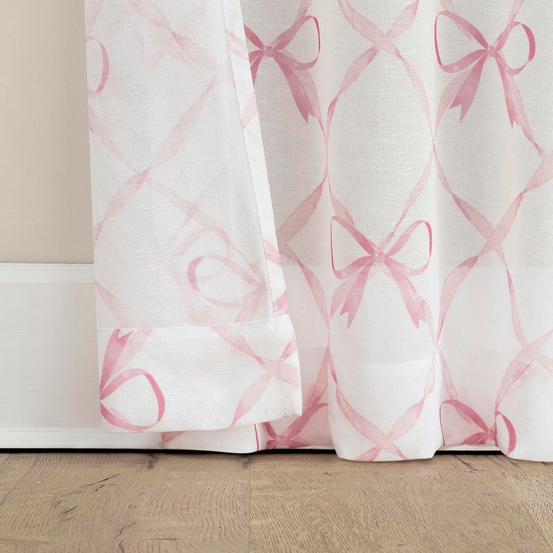 Sun Zero Romy Generation Lattice Bows Sheer Tie Top Curtain Panel, 50" x 63", Pink - Image 3