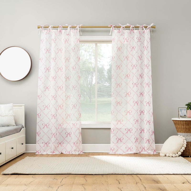 Sun Zero Romy Generation Lattice Bows Sheer Tie Top Curtain Panel, 50" x 63", Pink - Image 5