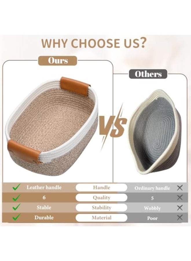 Arabest Storage Basket Set of 6 - 4 with Leather Handle & 2 Small Gift Baskets - Woven Storage Cotton Rope Basket for Organizing, Rectangle Bins for Shelves, Nursery, Dog Toy, Bathroom - Image 5