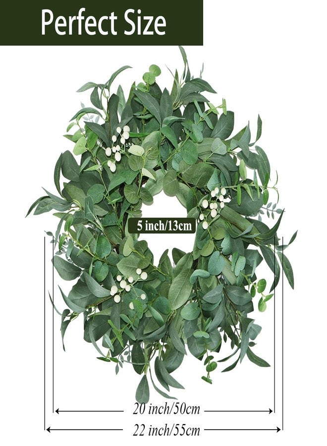 BINFEN 20"-22“ Green Eucalyptus Wreath for Front Door with White Berries - Lifelike Spring, Summer, Fall, and Winter Farmhouse Home Decor for Porch, Window, Wall, and Fireplace - Image 3