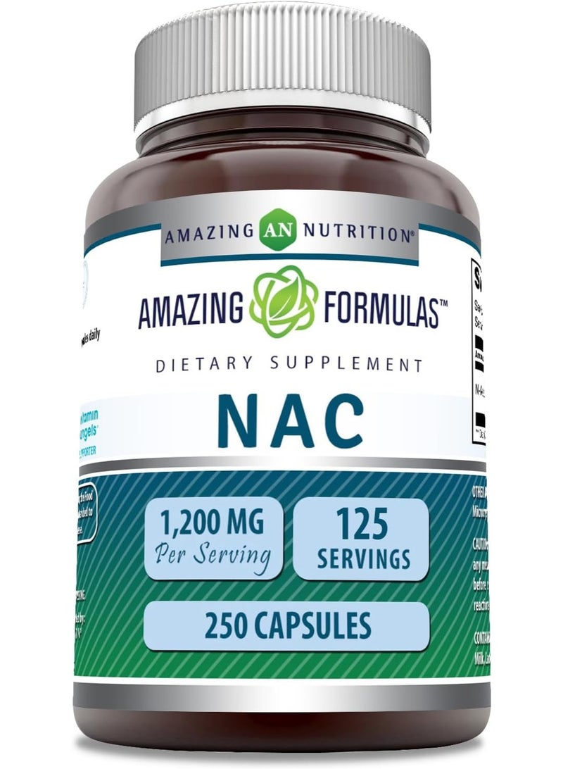 Amazing Nutrition Amazing Formulas NAC (N-Acetyl-L-Cysteine) Supplement | 600 Mg per Serving | 250 Capsules | Non-GMO | Gluten Free | Made in USA - Image 1