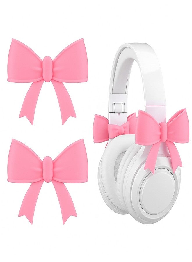 Fiwochic 2 Pack Pink Bow Decor Headphone Accessories Cute 3D Printed Bows Coquettish Headphone Attachment Accessories Christmas Gamer Gift for Her Women Gamers Streamers - Image 1