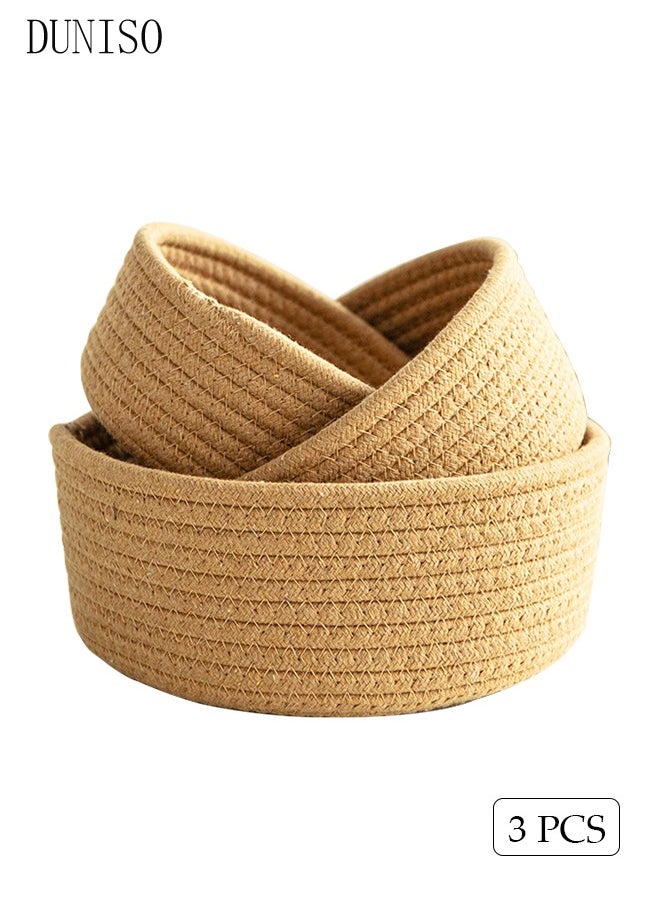 DUNISO 3-Pieces Cotton Storage Basket , Small Woven Basket, Desktop Storage Basket,Cotton Rectangle Woven Baskets For Storaging Toys, Snacks,Stationery,Sundries,Brown  - Image 3