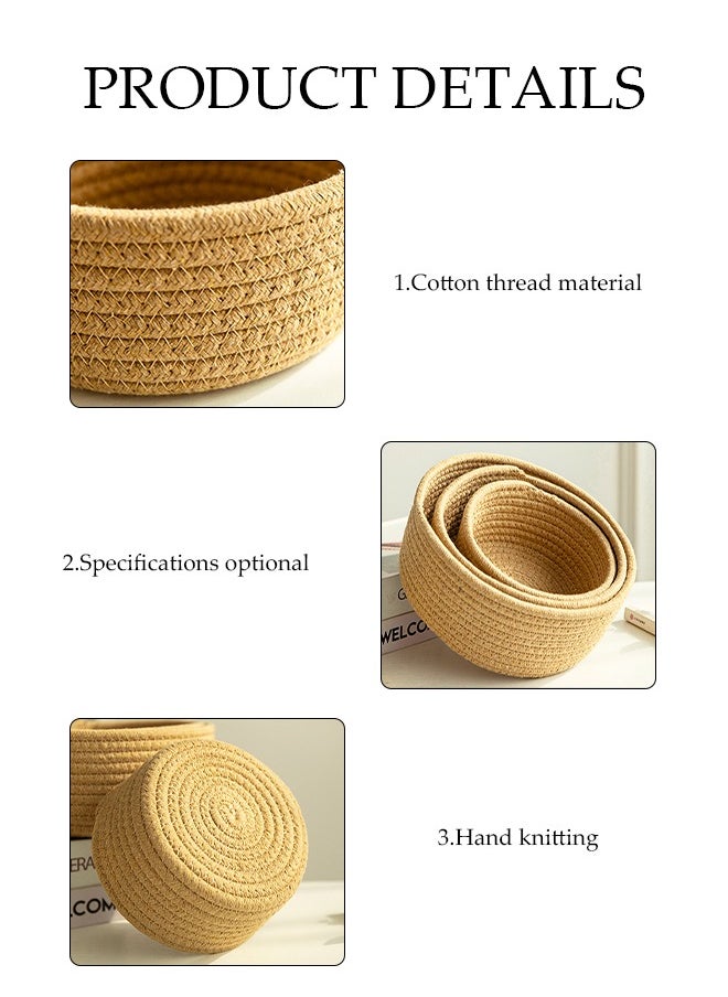 DUNISO 3-Pieces Cotton Storage Basket , Small Woven Basket, Desktop Storage Basket,Cotton Rectangle Woven Baskets For Storaging Toys, Snacks,Stationery,Sundries,Brown  - Image 5