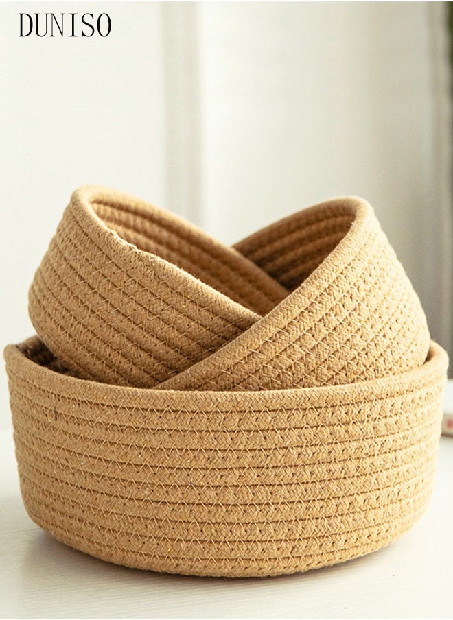 DUNISO 3-Pieces Cotton Storage Basket , Small Woven Basket, Desktop Storage Basket,Cotton Rectangle Woven Baskets For Storaging Toys, Snacks,Stationery,Sundries,Brown  - Image 2