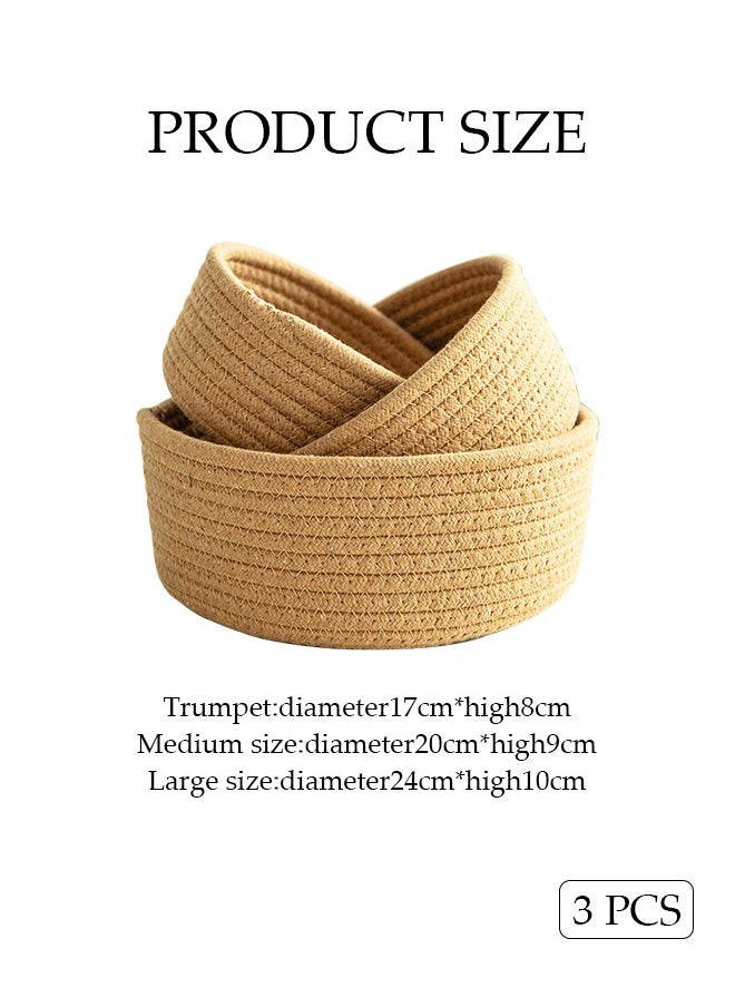 DUNISO 3-Pieces Cotton Storage Basket , Small Woven Basket, Desktop Storage Basket,Cotton Rectangle Woven Baskets For Storaging Toys, Snacks,Stationery,Sundries,Brown  - Image 4