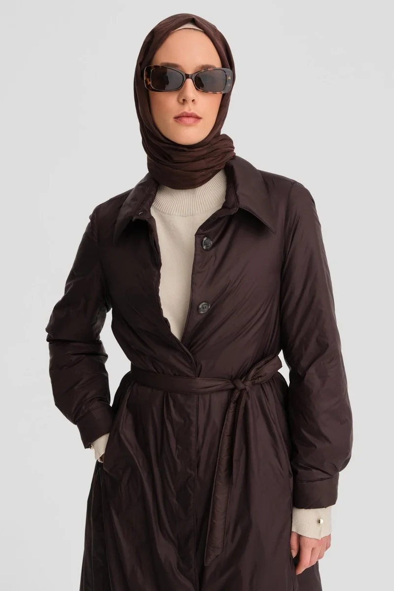 ARMINE Removable Belted Quilted Coat 24K7602 Brown