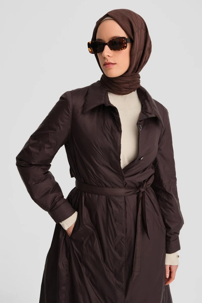 ARMINE Removable Belted Quilted Coat 24K7602 Brown