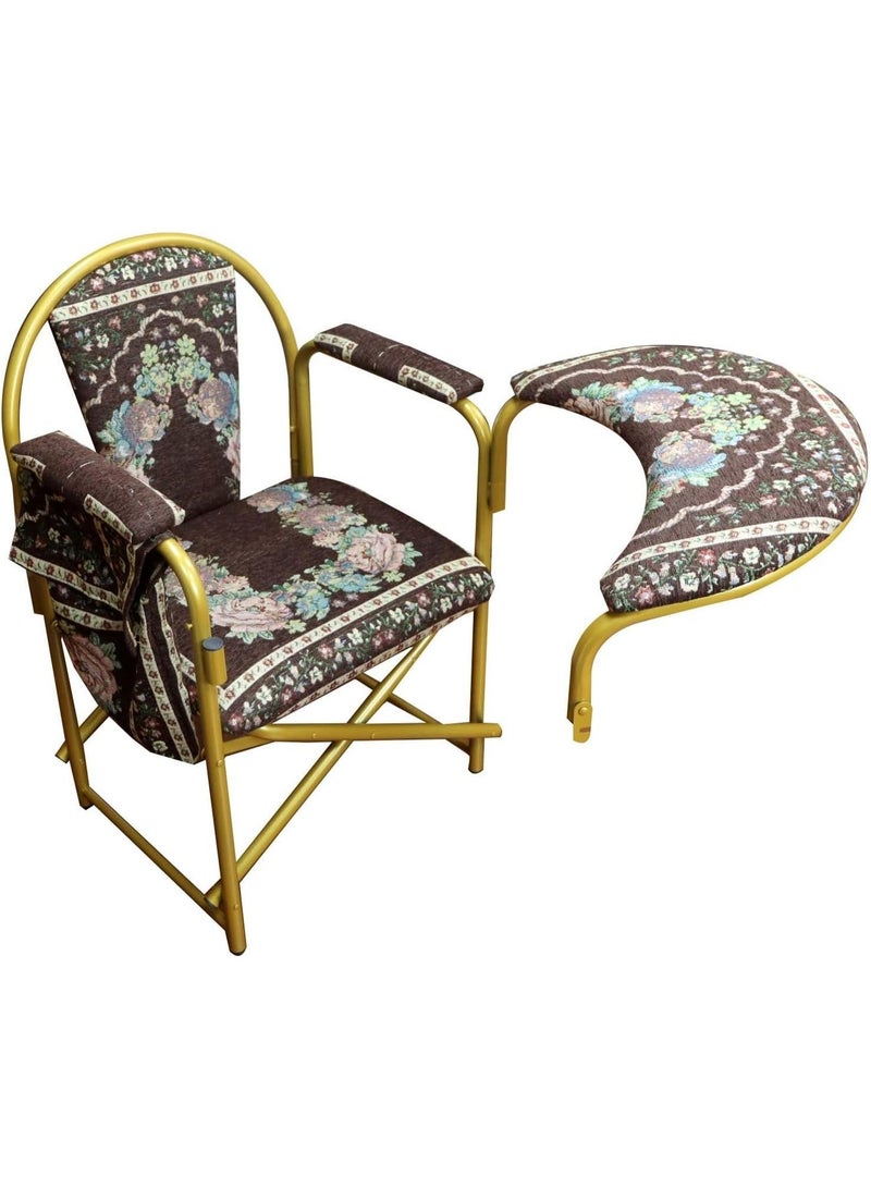 سندس كرسي صلاة إسلامي بني اللون - كرسي صلاة قابل للطي مع مسند ظهر ومقعد مبطن - مثالي لكبار السن وذوي الاحتياجات الخاصة - أثاث صلاة مريح وقابل للنقل - Image 1